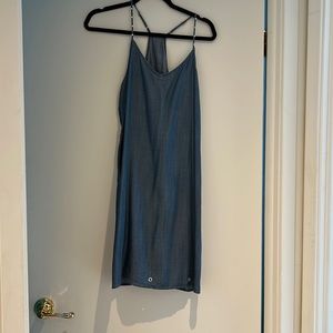 Jean mini dress with pearl accents